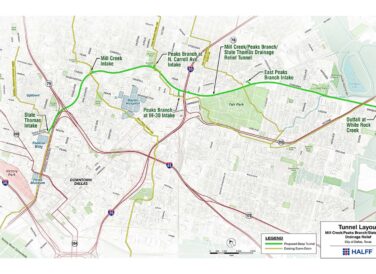 tunnel layout map of Mill Creek/Peaks Branch/State Thomas Drainage Relief